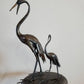 Mid-Century French Japonisme Bronze Crane Figures Iron Pedestal Sculpture