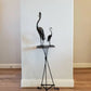 Mid-Century French Japonisme Bronze Crane Figures Iron Pedestal Sculpture