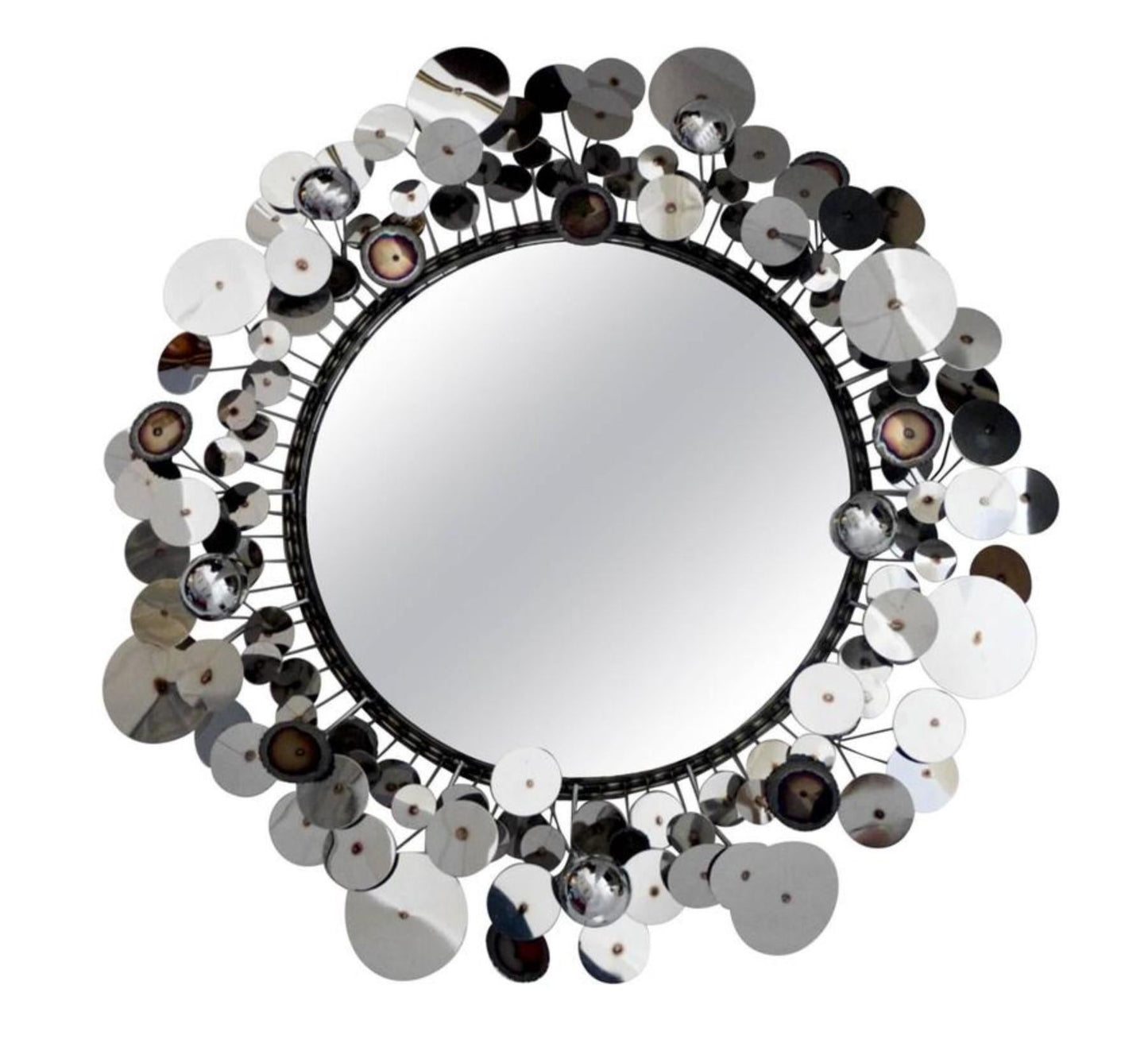 Raindrops Sculptural Wall Mirror – Chrome & Iron Design