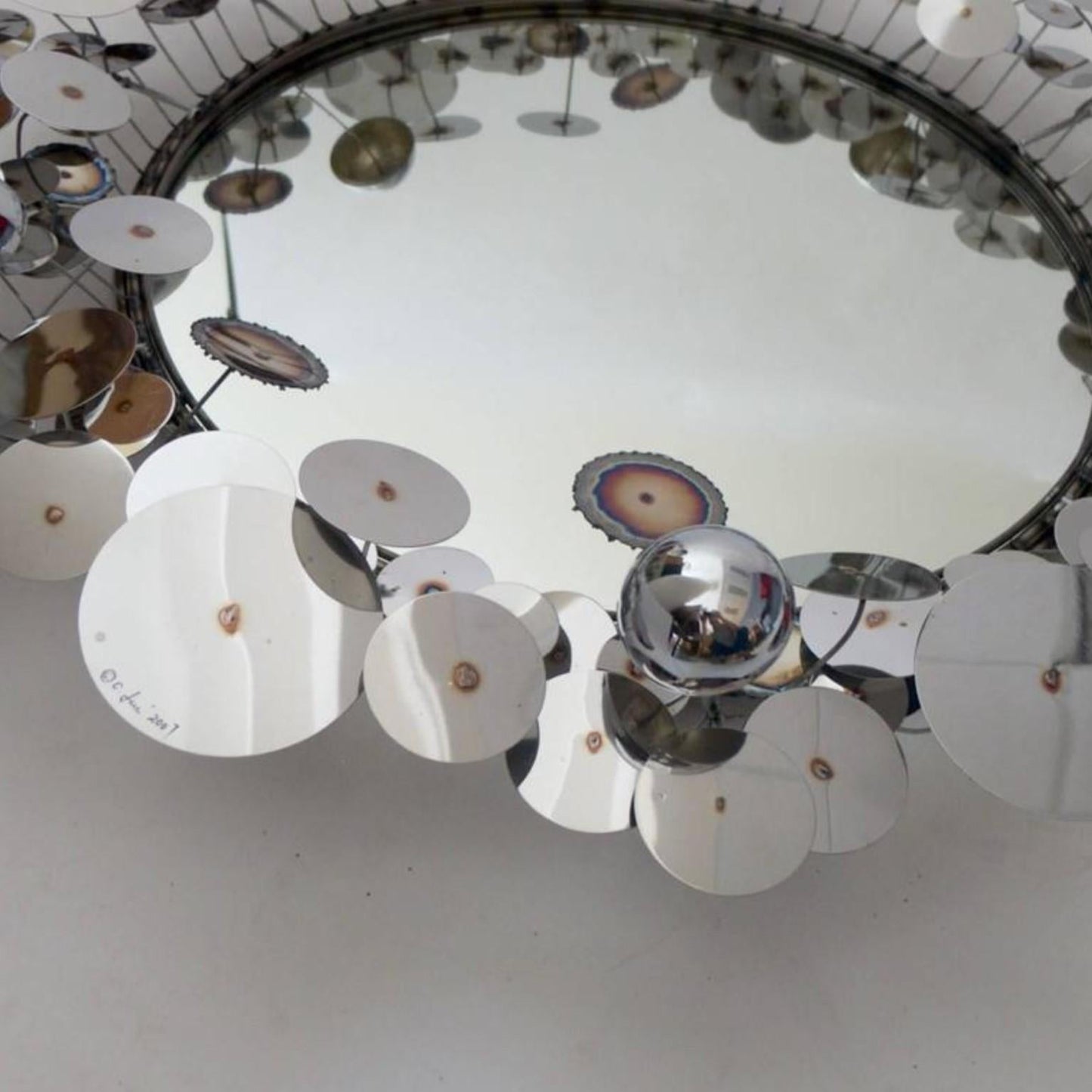 Raindrops Sculptural Wall Mirror – Chrome & Iron Design