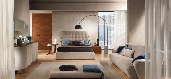 Desyo Modern Bed – Upholstered Canaletta Walnut Frame