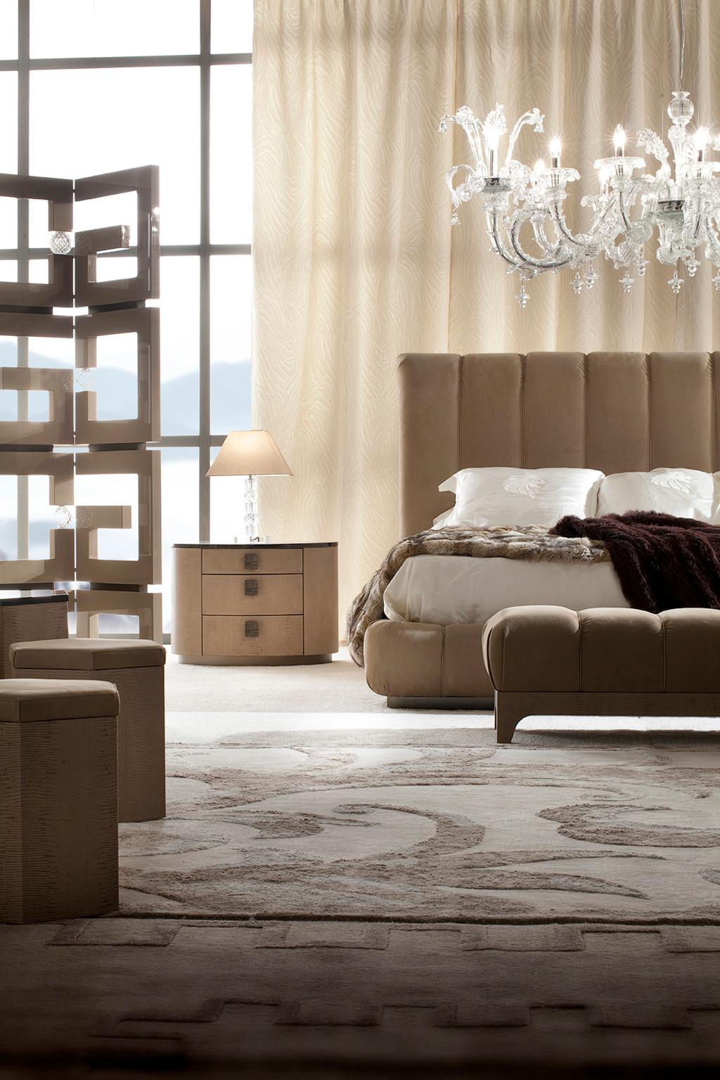 Giorgio USA Collection Italian Upholstered King Size Bed with Bronzed Brass Base