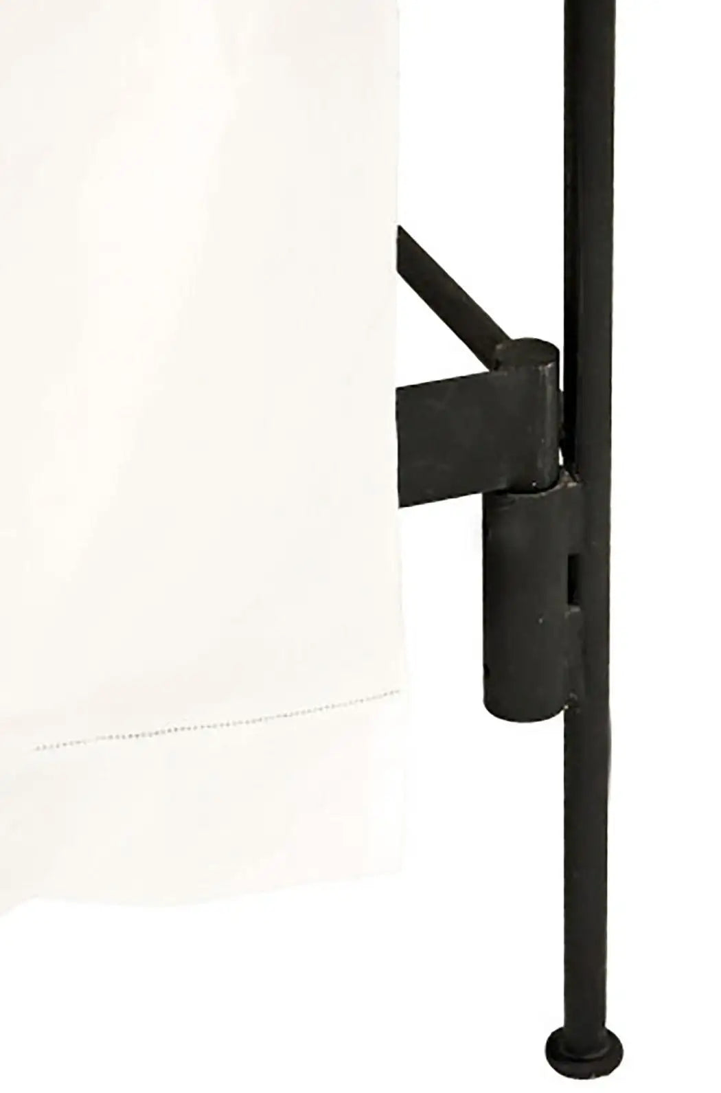 Close-up of a black metal bracket on a white background