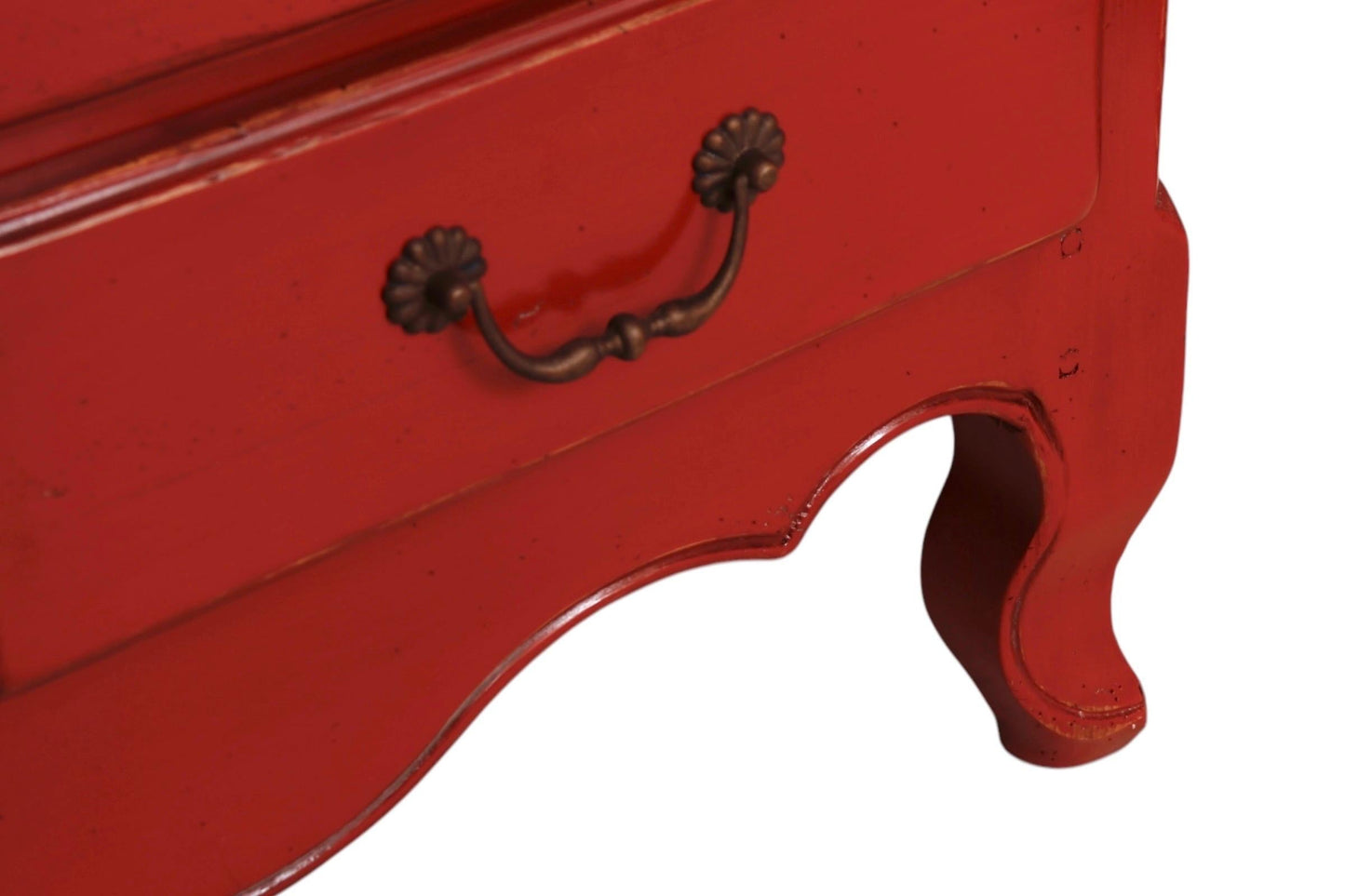 Deep Red French Provincial 11-Drawer Dresser with Brass Hardware