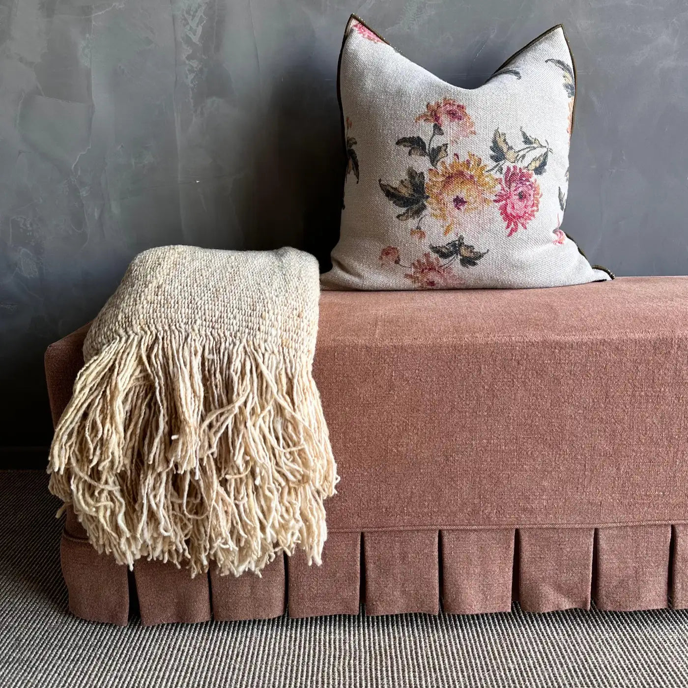 April Slip Covered Bench in Pure Linen with Pleated Skirt
