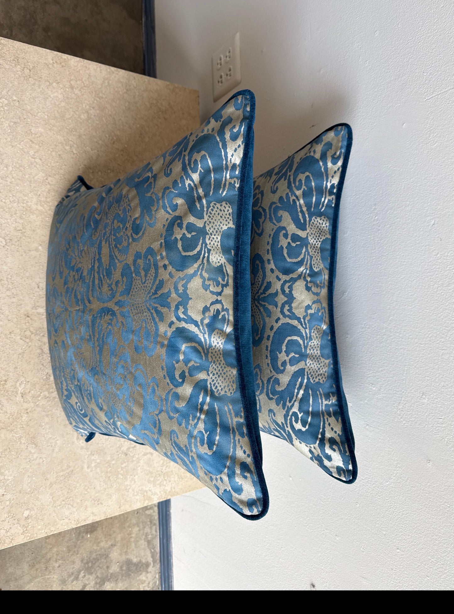 Blue Venetian Fortuny Pillows – Pair, 56 × 35 × 10 cm