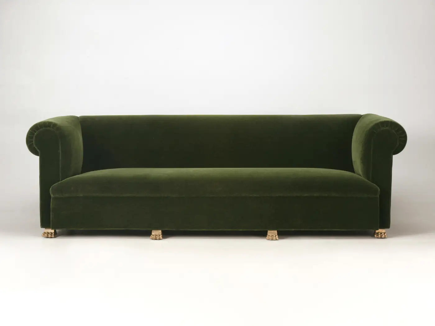 Custom Hand-Made Sofa Any Dimension, Brass Lion Paw Feet, with Horsehair, Cotton