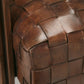 French Woven Leather Club Chairs with Matching Ottomans
