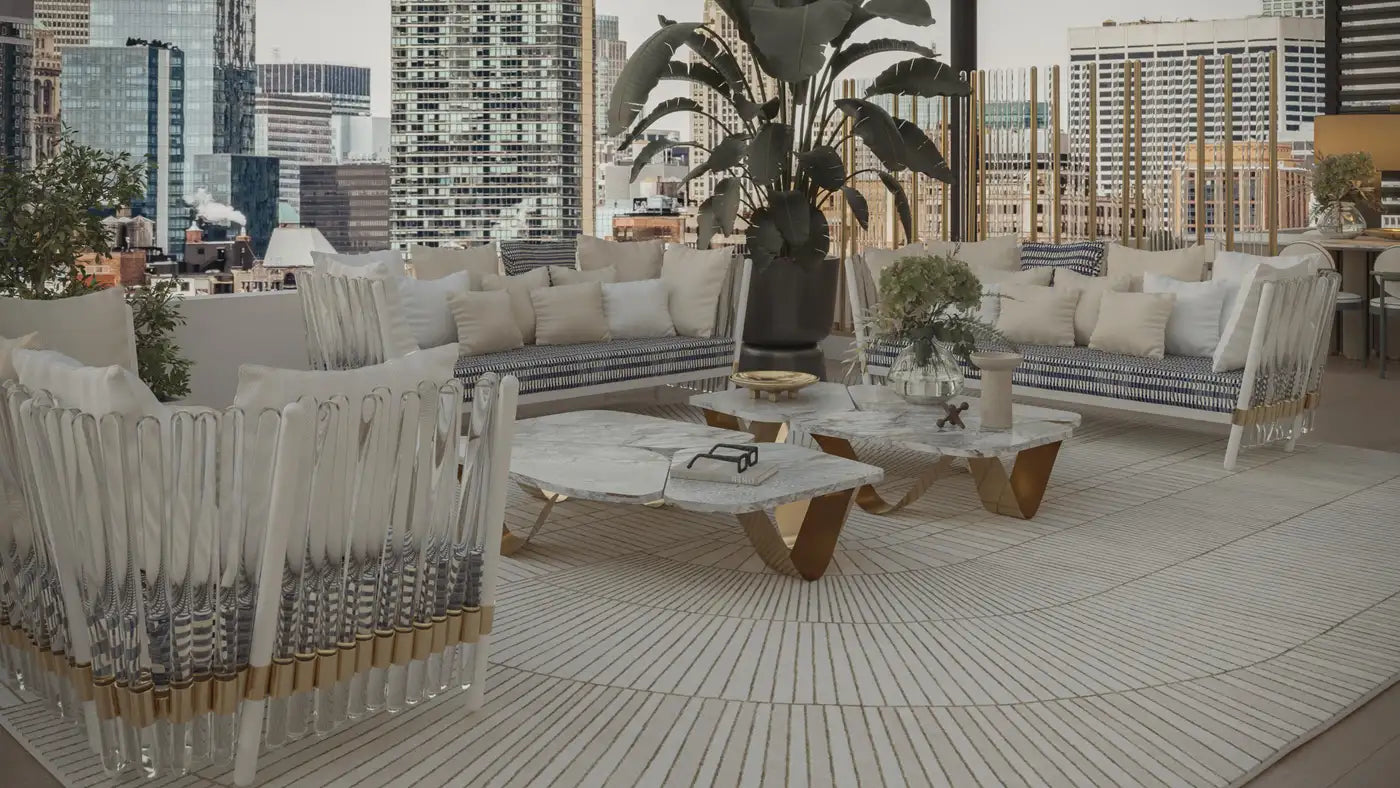 Patio Coffee Table Featuring Gold Plating and Irregular Carrara Marble Top
