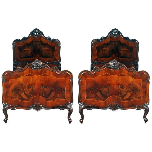 1920s Venetian Baroque Beds Hand-Carved Walnut, burl