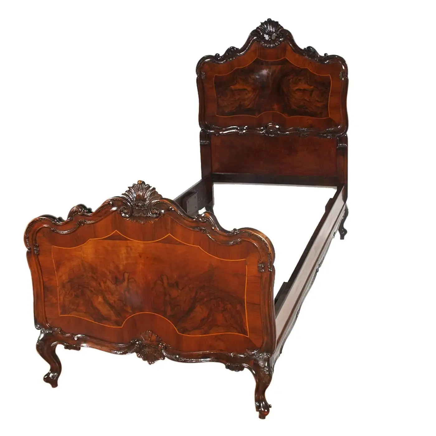 1920s Venetian Baroque Beds Hand-Carved Walnut, burl