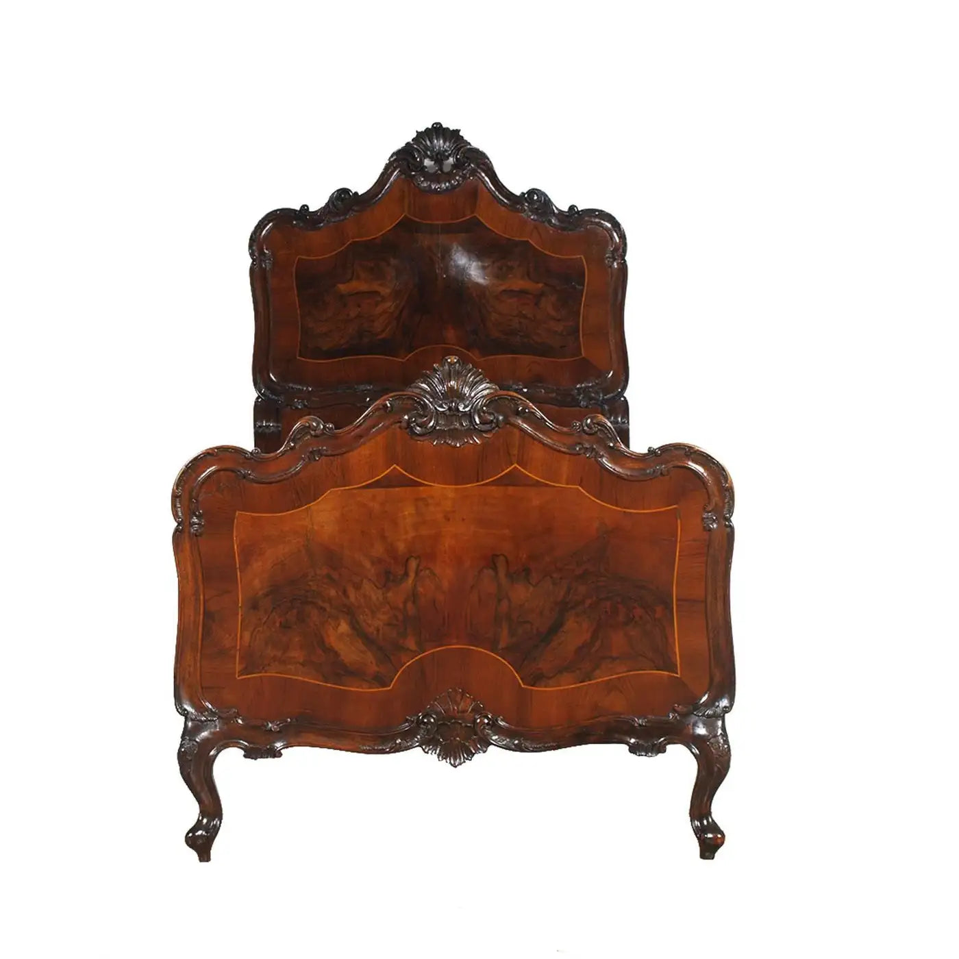 1920s Venetian Baroque Beds Hand-Carved Walnut, burl