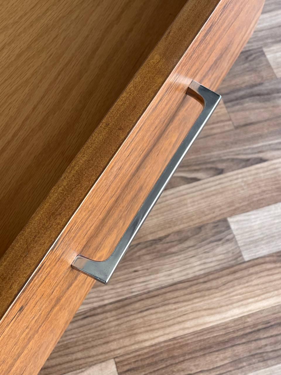 Newly Refinished Mid-Century Modern Walnut Dresser with Chrome Handles