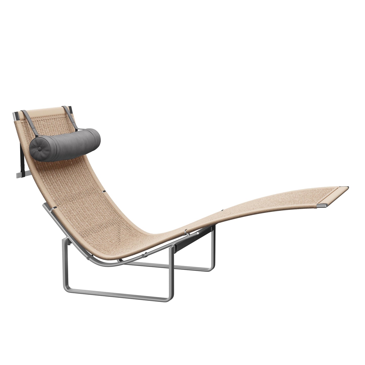 Modern lounge chair with wicker seat and gray cushion on a white background