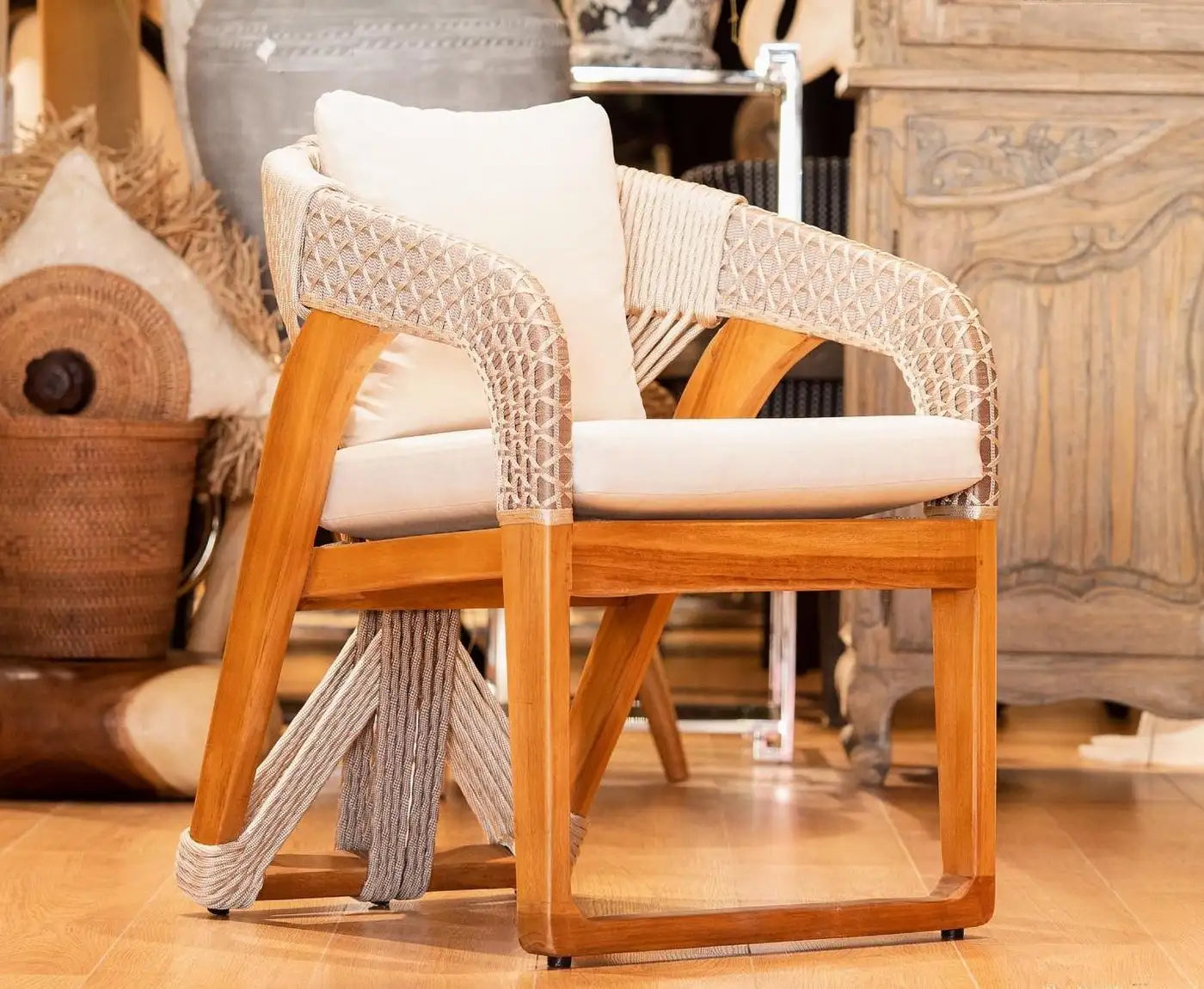 Set of Six Outdoor Dining Chairs In Rustic Grey Teak