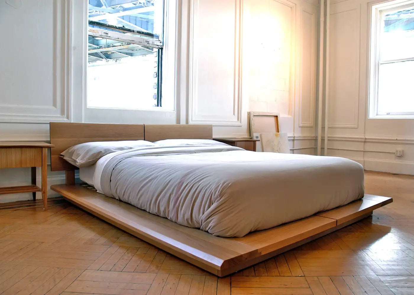 Platform, Rift Queen Bed, Mid-Century Modern, Hardwood, Custom