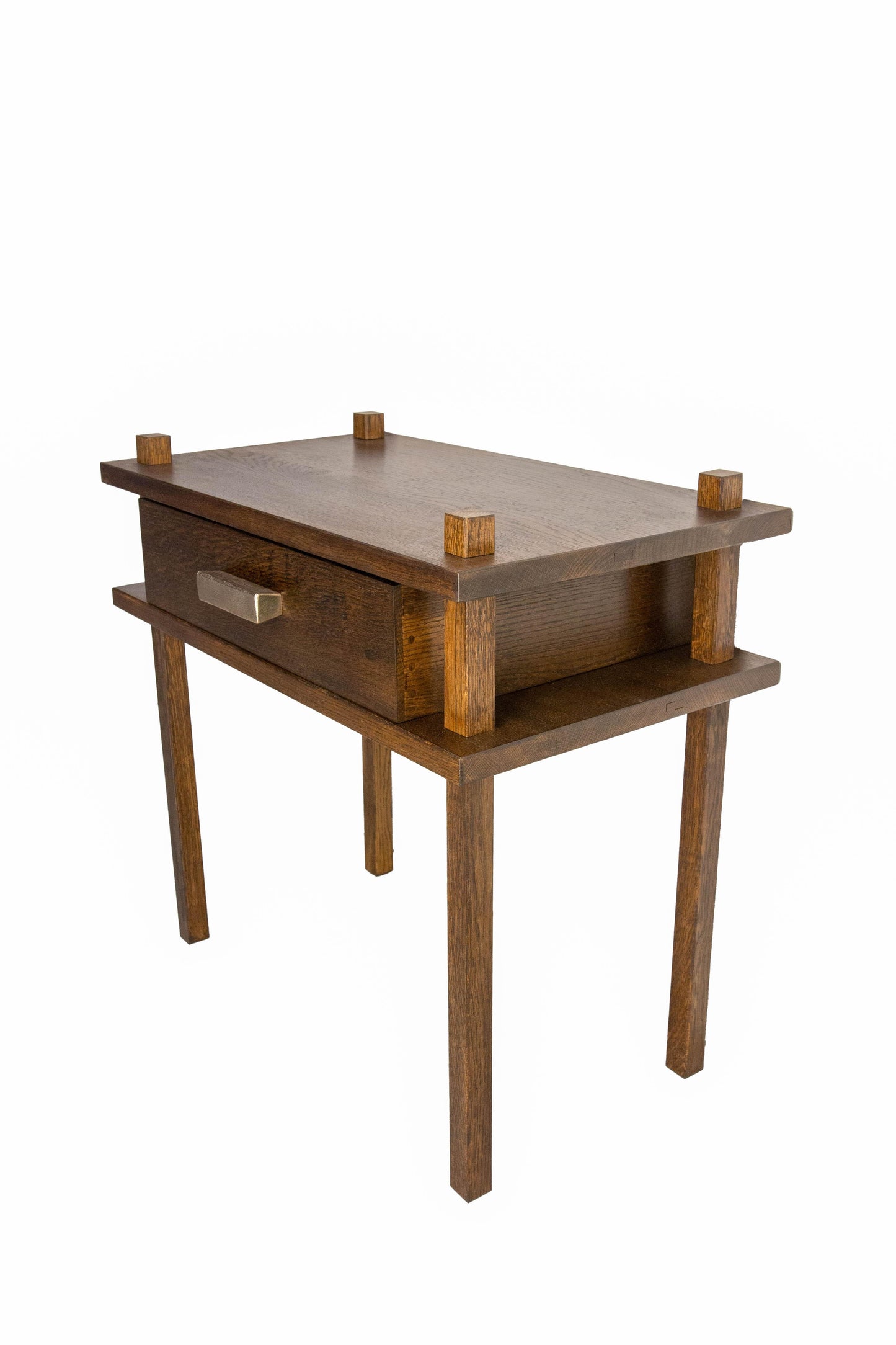 French Chalet Style Oak Nightstands – Pair with Bronze Handles, 2024