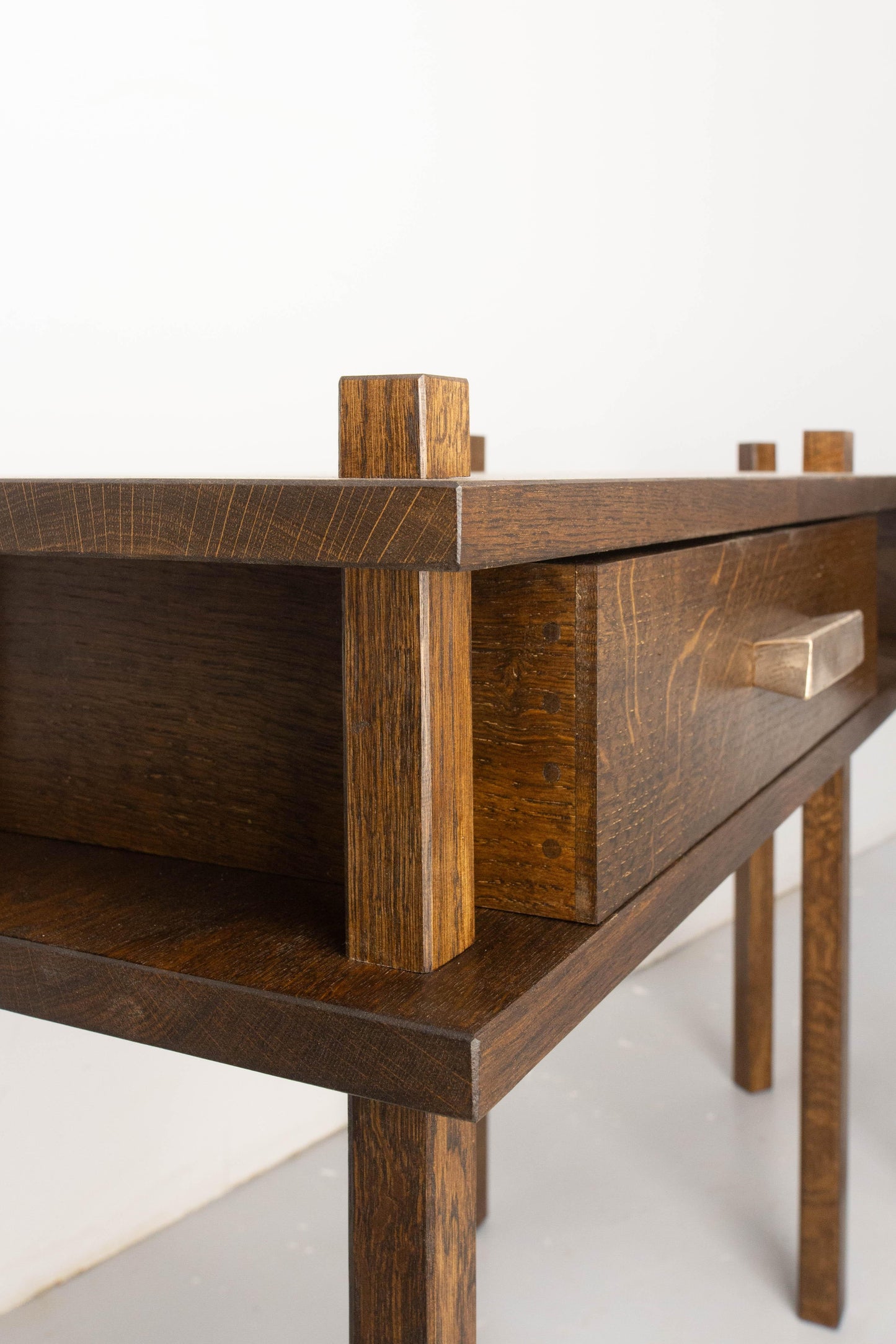 French Chalet Style Oak Nightstands – Pair with Bronze Handles, 2024