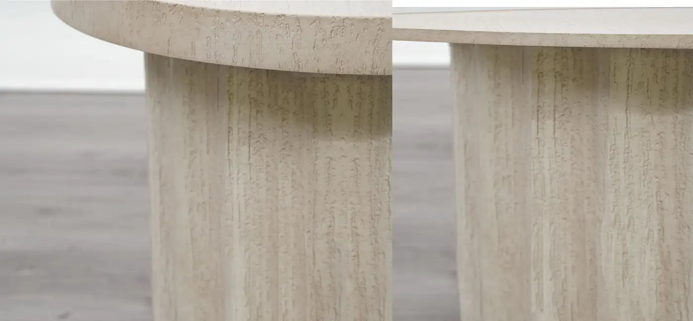 Outdoor Elliptical Dining Table with Brushed Travertine Effect