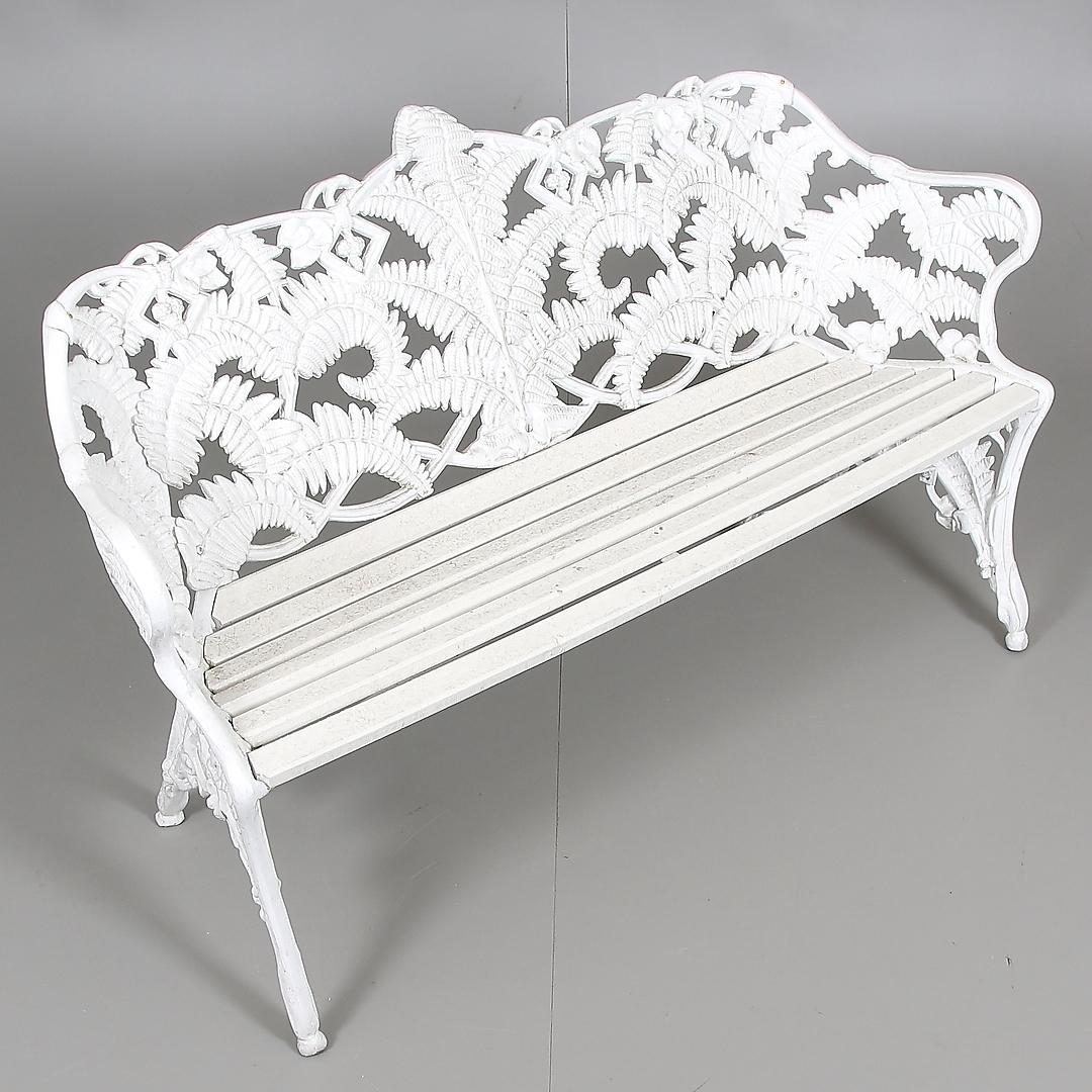 Swedish Cast Metal Park Garden Bench – 1960s Steel & Wood