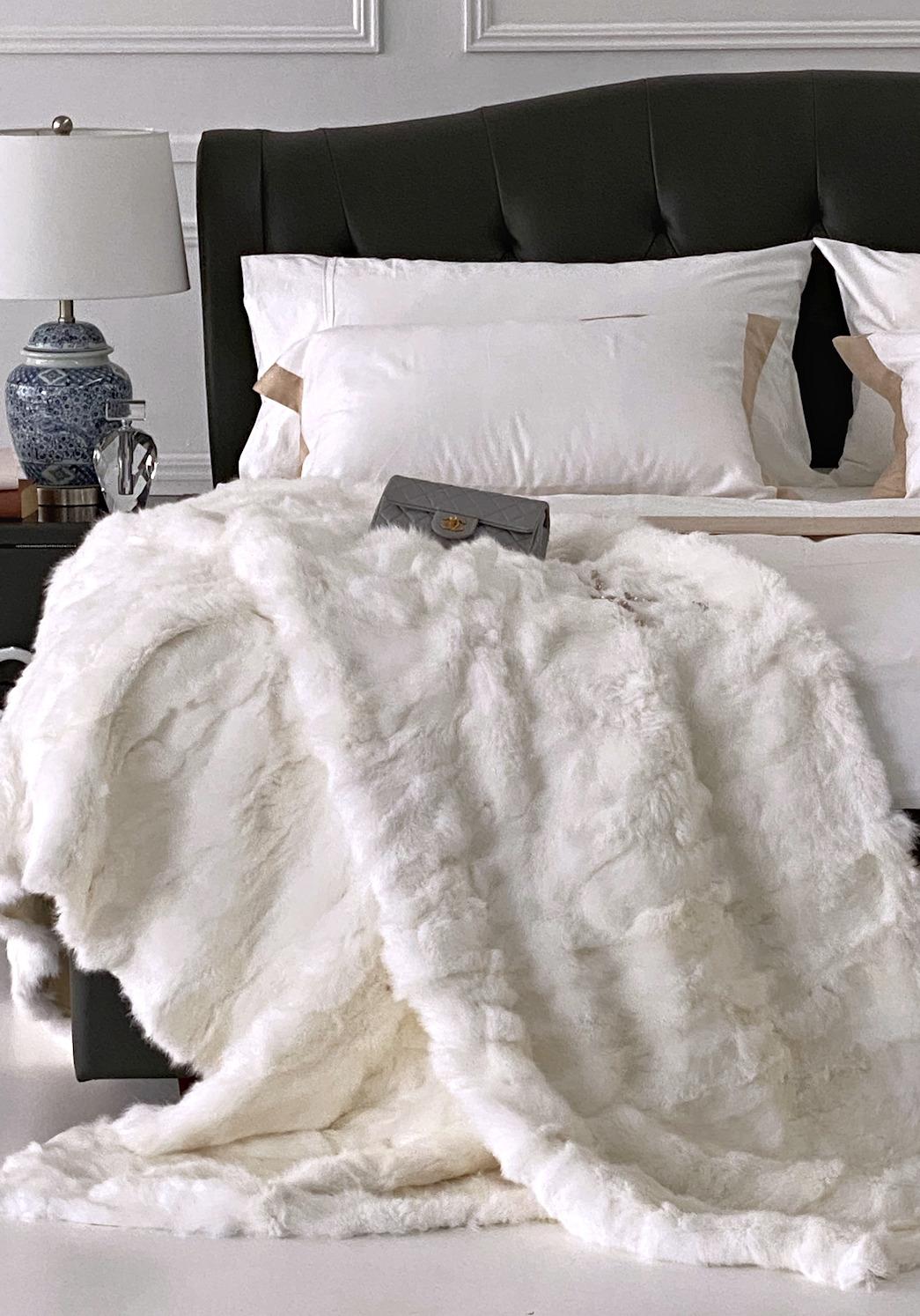 White Rabbit Fur Blanket – 7x8 ft King Size (Customizable)