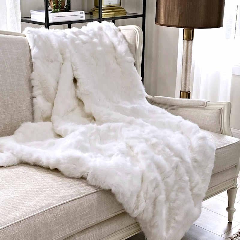 White Rabbit Fur Blanket – 7x8 ft King Size (Customizable)