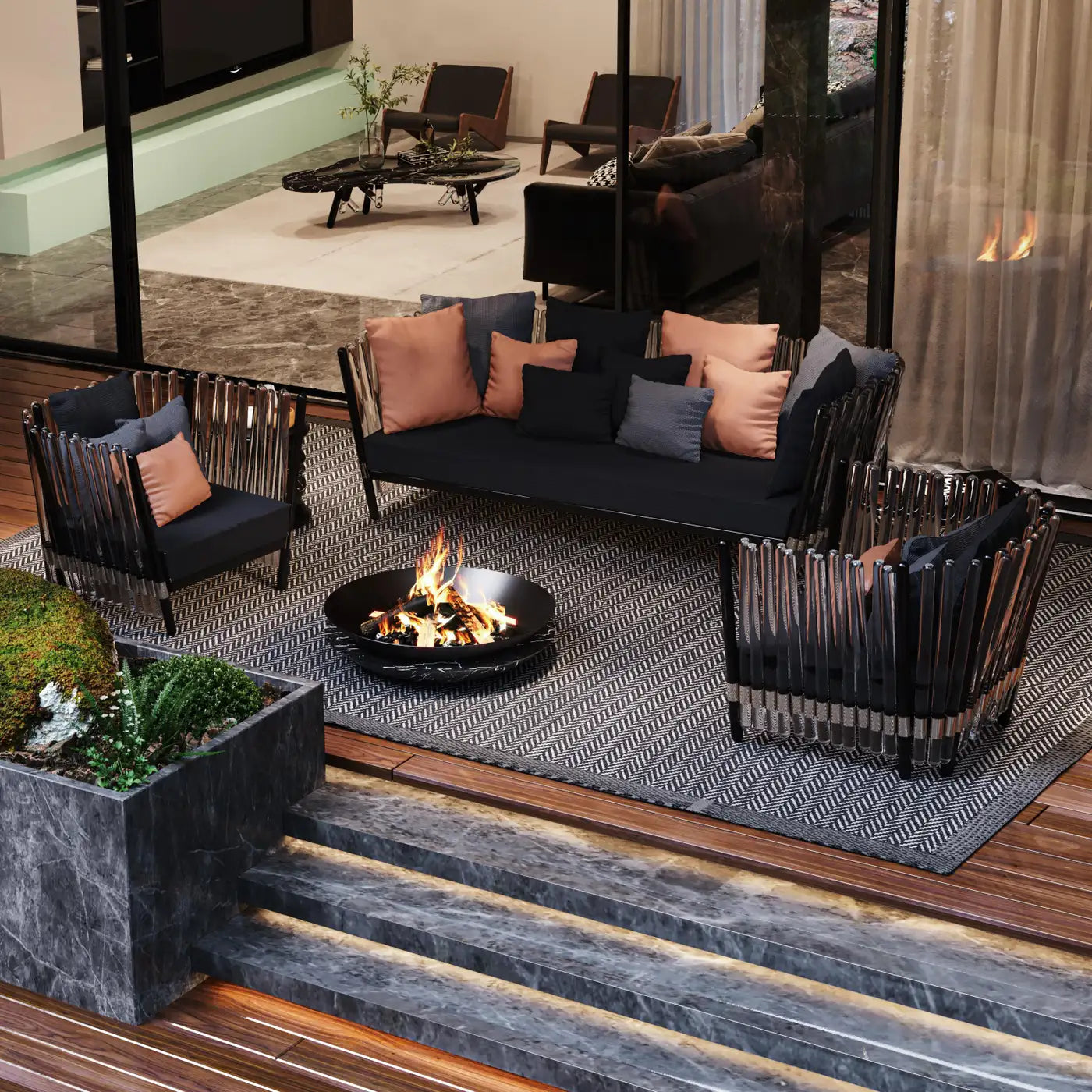 Elegant Houdini Patio Couch with Acrylic Details and Gold Stainless Steel Frame