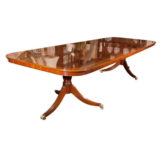 Custom English Flame Mahogany Double Pedestal Dining Table